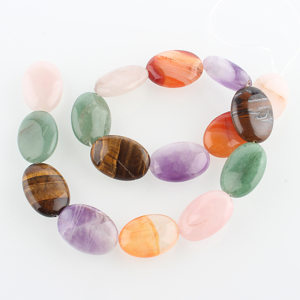 

PandaHall Natural Mixed Gemstone Oval Bead Strands, 25x18x8mm, Hole: 1mm, about 16pcs/strand, 15.75 inch Mixed Stone Oval