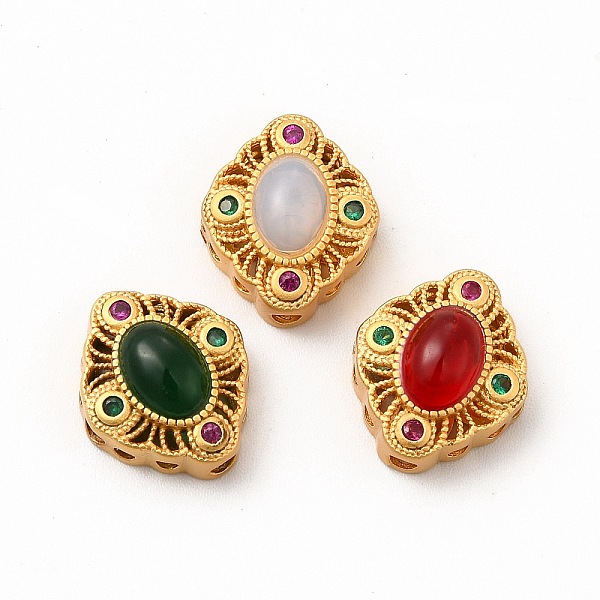 

PandaHall Long-Lasting Rack Plating Brass Multi-Strand Links, with Synthetic Opal/Ruby in Zoisite, Rhombus with Hollow Flower, Golden, Mixed..., Multicolor