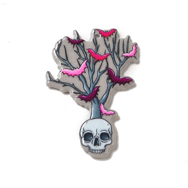 

PandaHall Halloween Printed Acrylic Pendants, Bat with Skull Charm, 45x31x2.5mm, Hole: 1.8mm Acrylic Bat Gray