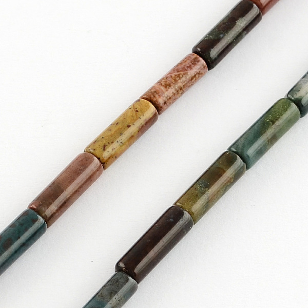 

PandaHall Natural Indian Agate Beads Strands, Tube, Colorful, 13x4~5mm, Hole: 1mm, about 27~30pcs/strand, 15.3 inch Indian Agate Tube