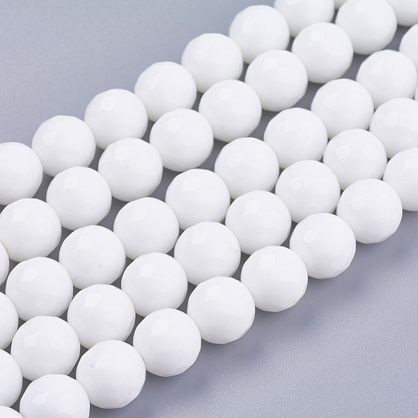 

PandaHall Natural White Jade Bead Strands, Dyed, Faceted, Round, White, 10mm, Hole: 1mm, 38pcs/strand, 14.5 inch White Jade Round White