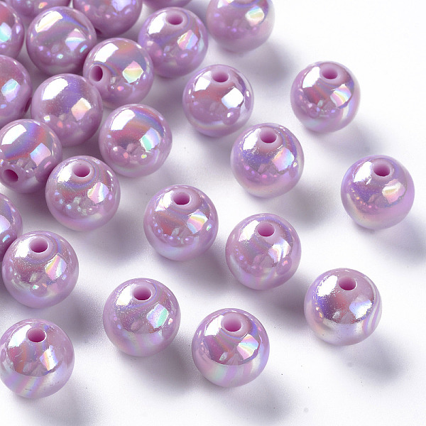 

PandaHall Opaque Acrylic Beads, AB Color Plated, Round, Violet, 12x11mm, Hole: 2.5mm Acrylic Round Purple
