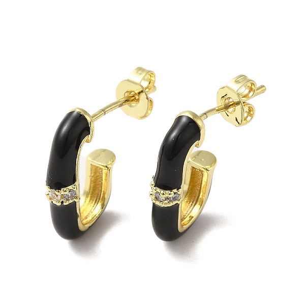 

PandaHall Real 18K Gold Plated Brass Oval Stud Earrings, Half Hoop Earrings with Enamel and Cubic Zirconia, Black, 17x3.5mm Cubic Zirconia...