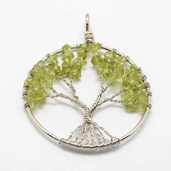 

PandaHall Tree of Life Natural Peridot Bead Brass Wire Wrapped Big Pendants, Cadmium Free & Nickel Free & Lead Free, 50~64x48~52x5~8mm, Hole...