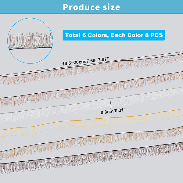 

PandaHall Doll Eyelashes Strips, Doll Eye Make Up Accessory, for Doll DIY Craft Making, Mixed Color, 195~200x8mm, 6 colors, 8strands/color..., Multicolor