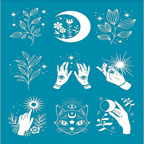

PandaHall OLYCRAFT 4x5Inch Clay Stencils Magic Theme Non-Adhesive Silk Screen Printing Stencil Ouija Board Reusable Mesh Stencils Transfer..., Cyan