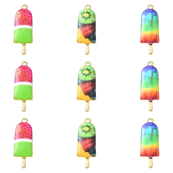 

PandaHall 30Pcs 3 Styles Printed Alloy Pendants, Lead Free & Cadmium Free & Nickel Free, Golden, Ice Lolly Charm, Mixed Color, 27x10x2.5mm..., Multicolor