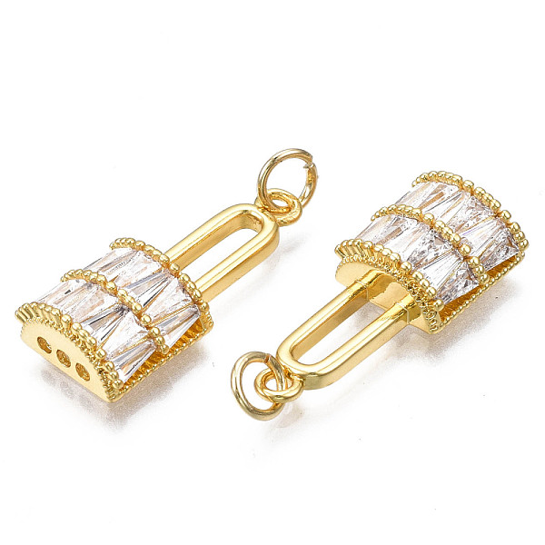 

PandaHall Brass Micro Pave Clear Cubic Zirconia Pendants, Nickel Free, Lock, Real 18K Gold Plated, 23x11x5mm, Jump Ring: 5x1mm, 3mm...