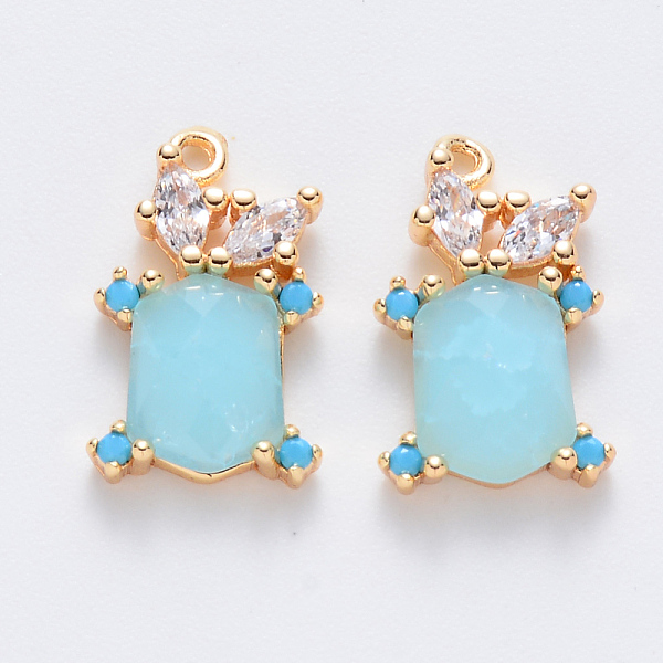 

PandaHall Brass Cubic Zirconia & Glass Charms, Nickel Free, Tortoise, Real 18K Gold Plated, Light Cyan, 14.5x9x4mm, Hole: 1mm Brass+Glass...
