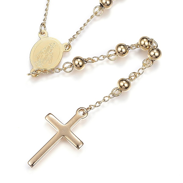 

PandaHall 304 Stainless Steel Rosary Bead Necklaces, with Cross Pendant and Lobster Claw Clasps, Golden, 25.6 inch(65cm) Stainless Steel