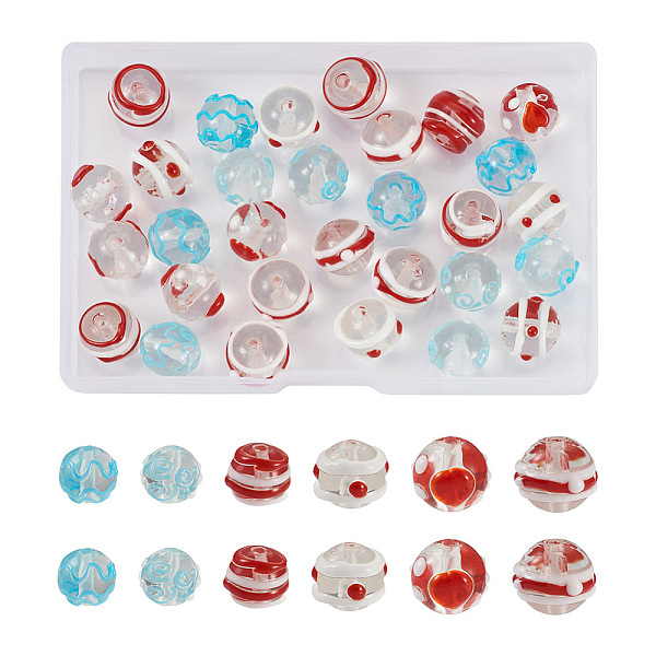 

PandaHall Craftdady 30Pcs 6 Style Handmade Bumpy Lampwork Beads, Round, Mixed Color, 12~14x11~15x11~11.5mm, Hole: 1.8~2mm, 5pcs/style..., Multicolor