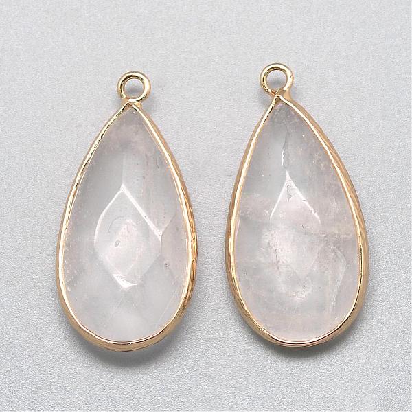 

PandaHall Natural Quartz Crystal Pendants, Rock Crystal, with Golden Tone Brass Findings, Faceted, teardrop, Clear, 32.5~33x16x6mm, Hole...