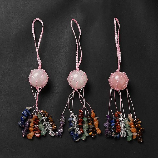 Круглые подвесные украшения из натурального розового кварца