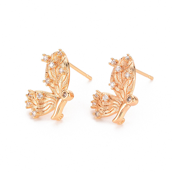

PandaHall Brass Micro Pave Clear Cubic Zirconia Earring Findings, Nickel Free, Butterfly, Real 18K Gold Plated, 15x12mm, Hole: 0.8mm, Pin...