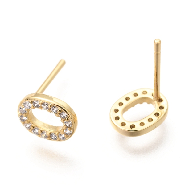 Brass Micro Pave Clear Cubic Zirconia Stud Earrings