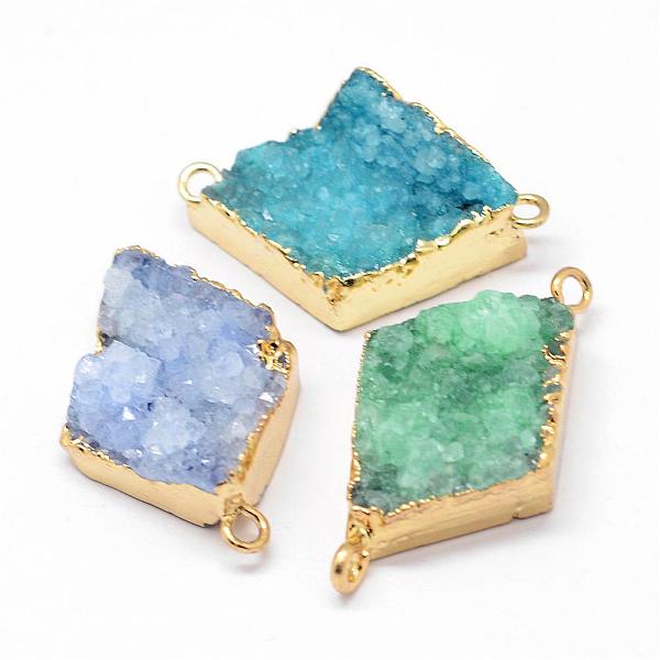 

PandaHall Electroplated Natural & Dyed Druzy Agate Links connectors, with Golden Plated Brass Findings, Rhombus, Mixed Color..., Multicolor
