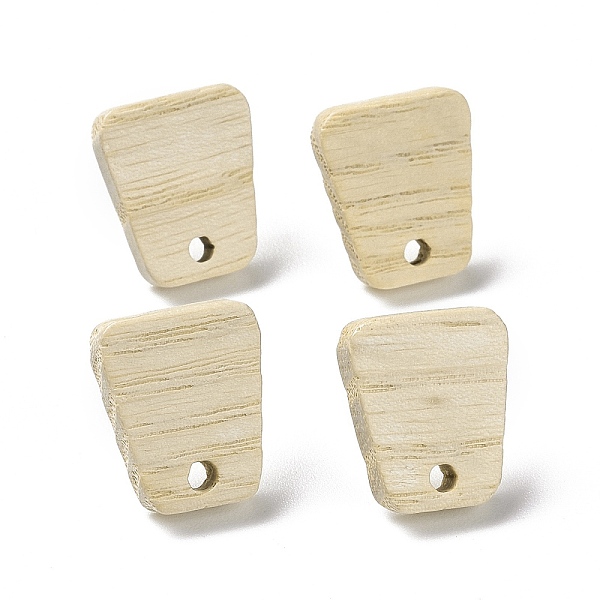 PandaHall Ash Wood Stud Earring Findings, with 304 Stainless Steel Pin, Trapezoid Pattern, 14x12mm, Hole: 1.8mm, Pin: 0.7mm Wood Trapezoid
