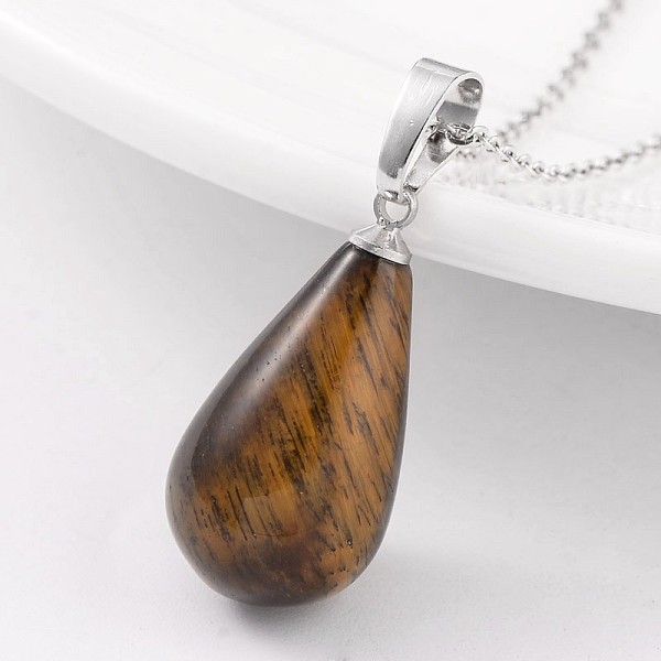

PandaHall Teardrop Platinum Tone Brass Tiger Eye Pendants, 24~26x13mm, Hole: 5x8mm Tiger Eye Teardrop