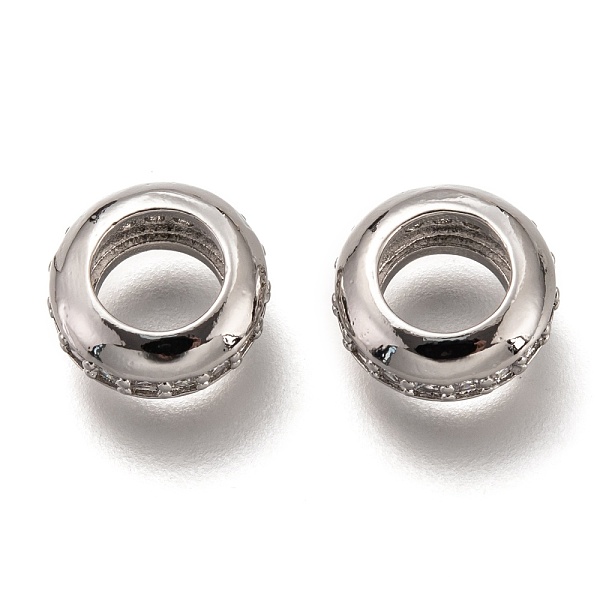 

PandaHall Brass Micro Pave Clear Cubic Zirconia Beads, Cadmium Free & Lead Free, Large Hole Beads, Long-Lasting Plated, Donut, Platinum...