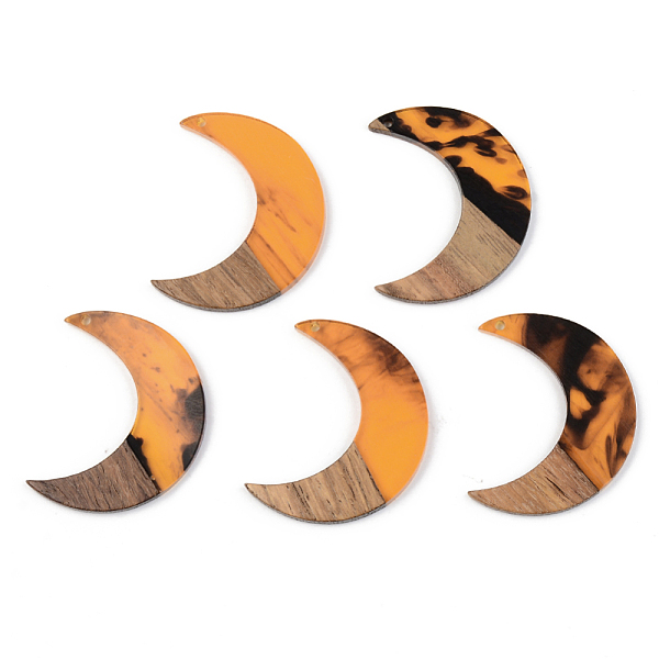 

PandaHall Resin & Walnut Wood Pendants, Moon, Orange, 38x30x3mm, Hole: 2mm Resin+Wood Moon Orange