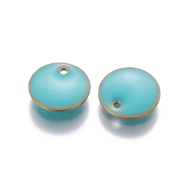 

PandaHall Brass Enamel Charms, Enamelled Sequins, Flat Round, Golden, Cyan, 10x1.7mm Brass+Enamel Flat Round Cyan