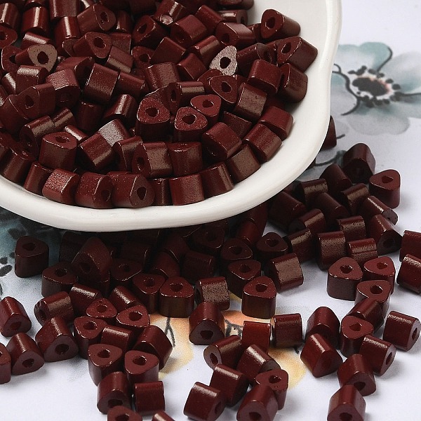 

PandaHall Baking Painted Glass Bead, Ceylon, Triangle Hole, Trangle, Coconut Brown, 5x5x4mm, Hole: 1.3mm, 3150pcs/pound Glass Triangle