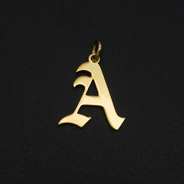 

PandaHall 201 Stainless Steel Pendants, with Jump Ring, Old English, Letter, Laser Cut, Golden, Letter.A, 16.5x14.5x1mm, Hole: 3mm 201...