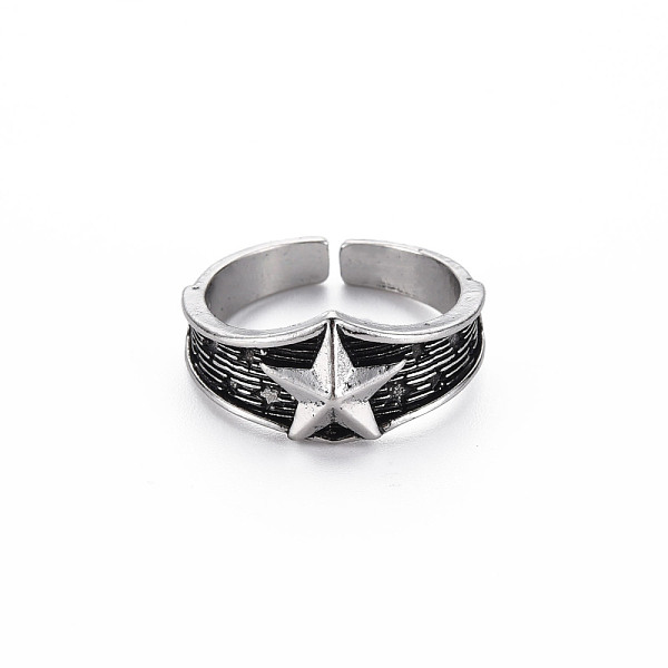 

PandaHall Men's Alloy Cuff Finger Rings, Open Rings, Cadmium Free & Lead Free, Star, Antique Silver, US Size 8(18.1mm) Alloy