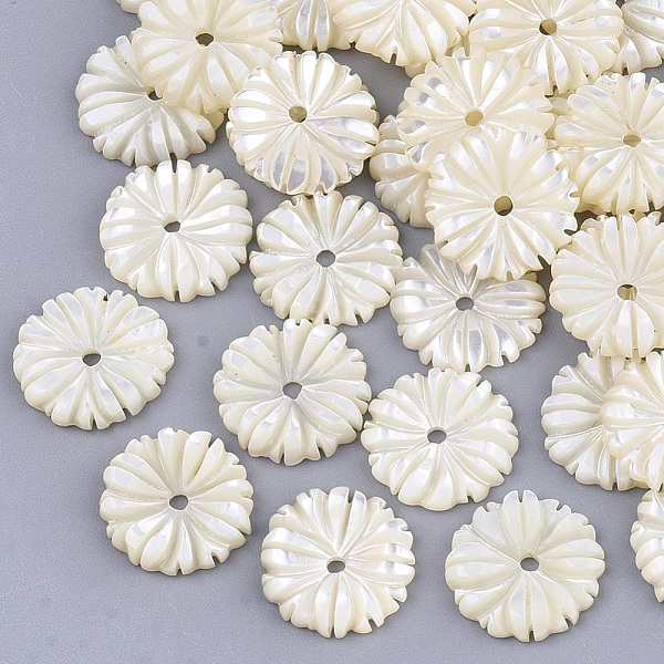 

PandaHall Natural White Shell Beads, Flower, Seashell Color, 10x2mm, Hole: 1mm White Shell Flower