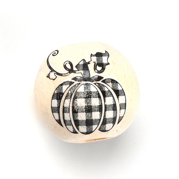 

PandaHall Natural Wood Beads, Round with Pumpkin Plaid Patten, White, 15~16mm, Hole: 4mm Wood Round White