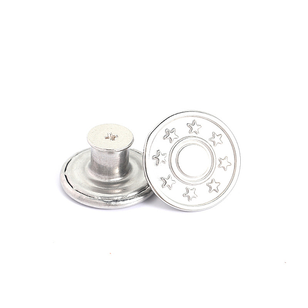 

PandaHall Alloy Button Pins for Jeans, Nautical Buttons, Garment Accessories, Round with Star, Platinum, 17mm Alloy Round