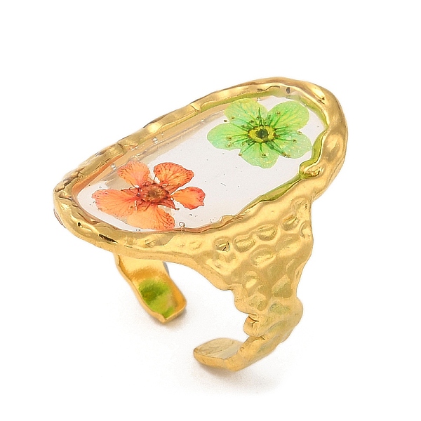 

PandaHall Oval Epoxy Resin with Dry Flower Cuff Rings, Ion Plating(IP) 316 Surgical Stainless Steel Finger Ring, Real 18K Gold Plated, US...