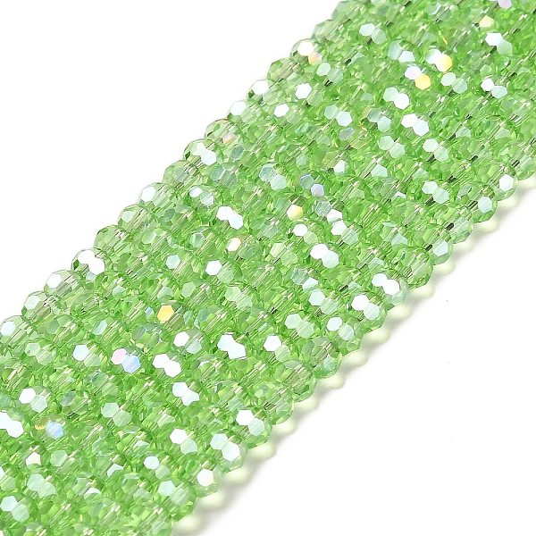 

PandaHall Transparent Glass Beads, 32 Facets, AB Color Plated, Round, Light Green, 4.5x4mm, Hole: 1mm, about 87~93pcs/strand, 32~33cm Glass...
