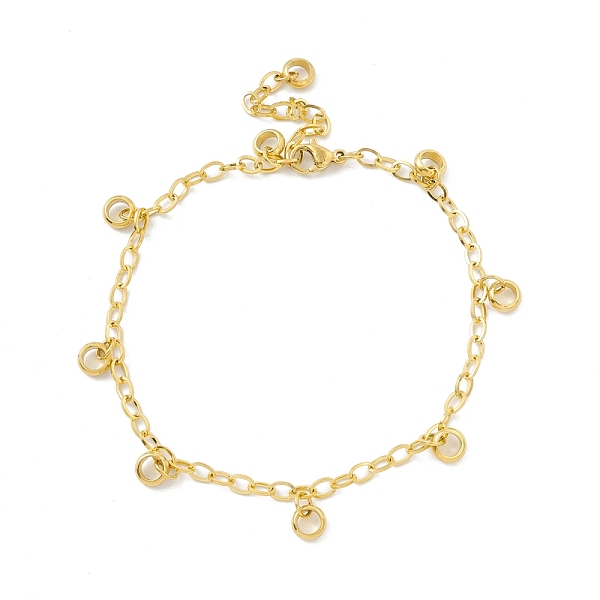 

PandaHall Vacuum Plating 304 Stainless Steel Ring Charms Bracelet with Cable Chains for Women, Golden, 8-1/4 inch(21cm) 304 Stainless Steel