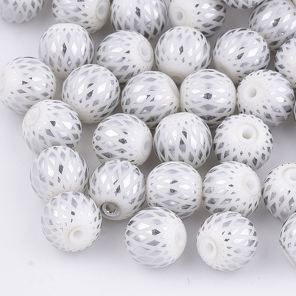 

PandaHall Electroplate Glass Beads, Round with Rhombus Pattern, Silver, 8~8.5mm, Hole: 1.5mm Glass Others Silver