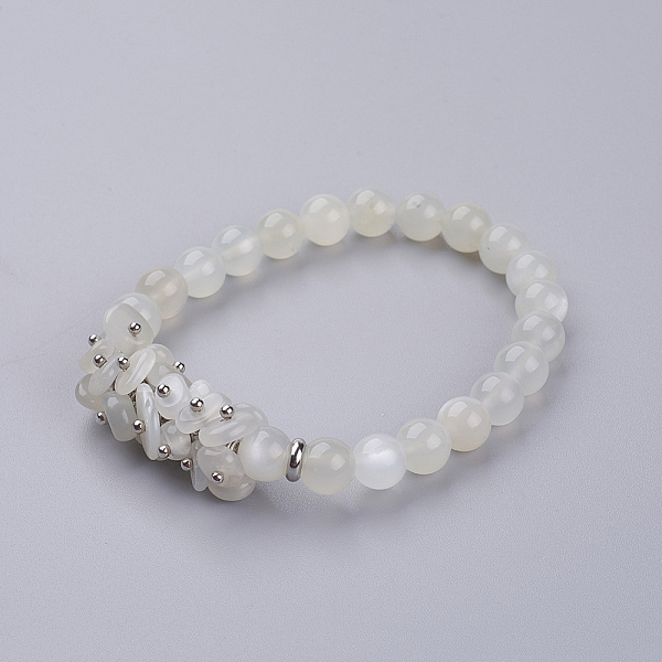 Pulseras Elásticas Con Cuentas De Piedra Lunar Blanca Natural