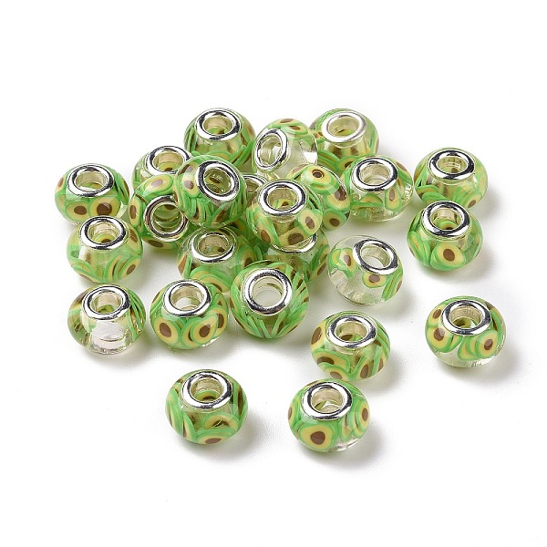 

PandaHall Transparent Resin European Rondelle Beads, Large Hole Beads, with Avocado Polymer Clay and Platinum Tone Alloy Double Cores...