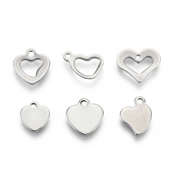 

PandaHall 201 Stainless Steel Charms, Laser Cut, Heart, Stainless Steel Color, 7~10.5x7.5~11x0.8mm, Hole: 1.2~1.4mm, 6 patterns, 1...