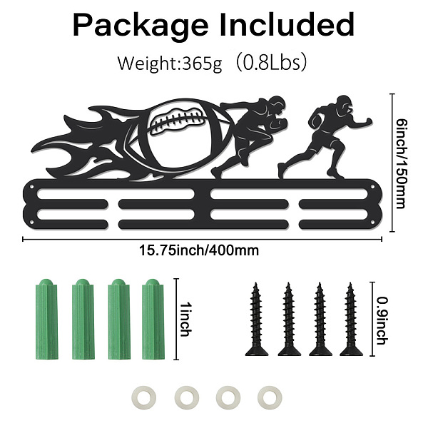 

PandaHall Iron Medal Hanger Holder Display Wall Rack, with Screws, Rugby, 150x400mm Iron Rugby Black
