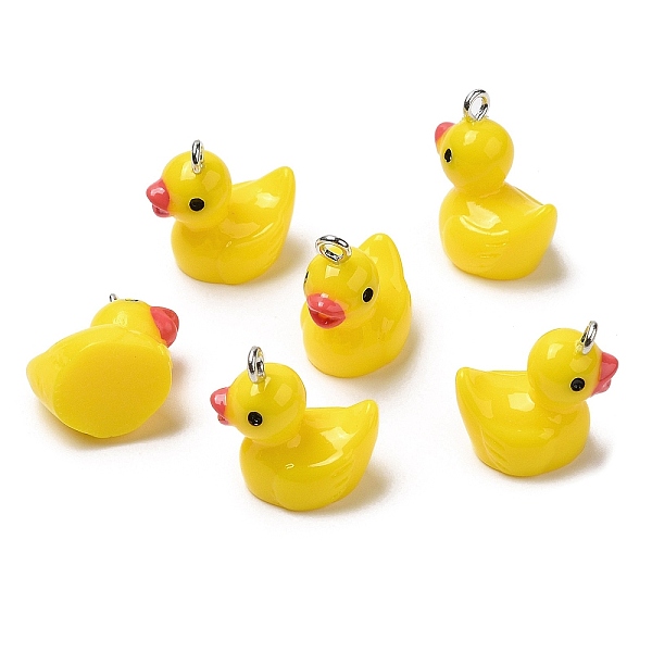 

PandaHall Opaque Resin Pendants, Duck Charms with Platinum Tone Iron Loops, Yellow, 19x12x18mm, Hole: 2mm Iron+Resin Duck Yellow