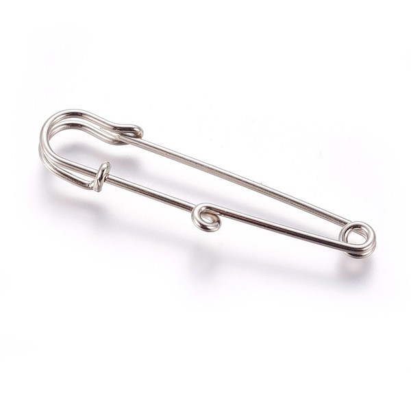 

PandaHall Iron Brooch Findings, Kilt Pins, Platinum, 56x16x5mm, Hole: 2mm, Pin: 1.5mm Iron