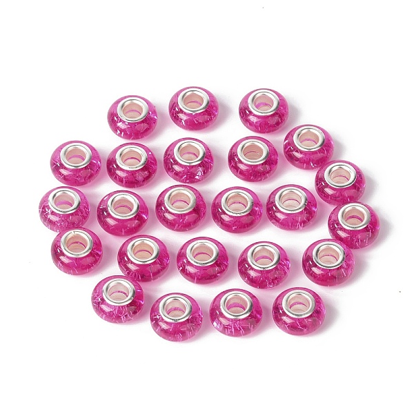 

PandaHall Rondelle Resin European Beads, Large Hole Beads, with Glitter Powder and Platinum Tone Brass Double Cores, Camellia, 13.5x8mm..., Pink