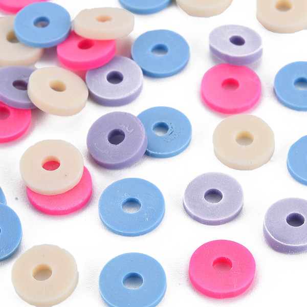 

PandaHall 4 Colors Handmade Polymer Clay Beads, Heishi Beads, Disc/Flat Round, Medium Purple & Wheat & Cornflower Blue & Hot Pink...