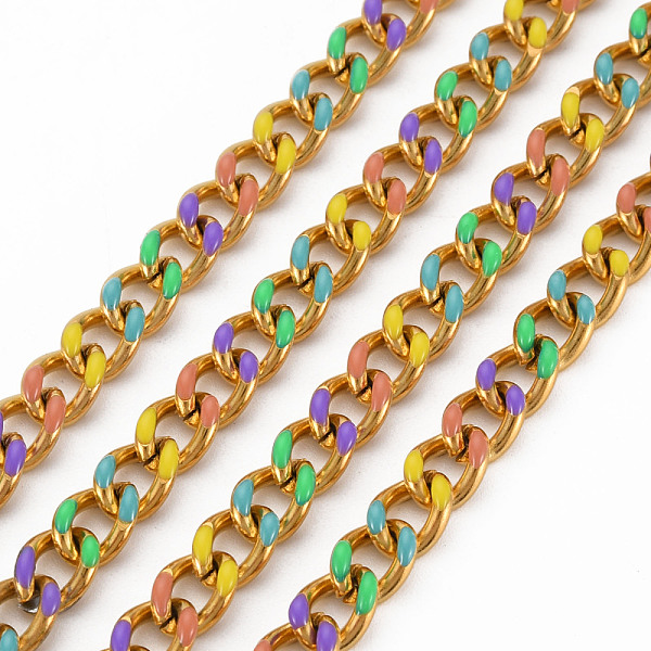 

PandaHall 304 Stainless Steel Cuban Link Chains, Faceted, with Enamel, with Spool, Unwelded, Cadmium Free & Nickel Free & Lead Free, Golden...