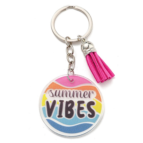 

PandaHall Acrylic Flat Round with Suede Tassel Pendant Keychain, with Iron Key Ring, Colorful, 100mm Acrylic Flat Round