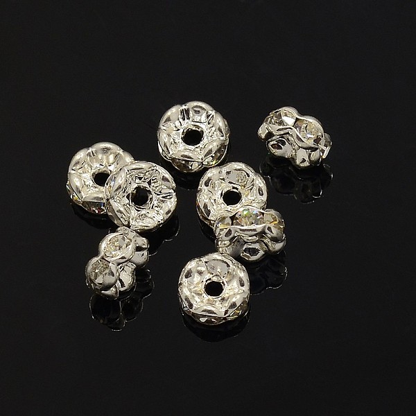

PandaHall Brass Rhinestone Spacer Beads, Grade A, Crystal, Wavy Edge, Rondelle, Silver Color Plated, 5x2.5mm, Hole: 1mm Brass+Rhinestone..., Clear