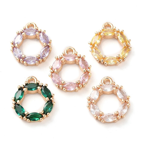 

PandaHall K9 Glass Pendants, with Light Gold Tone Brass Findings, Ring Charms, Mixed Color, 15x12.5x3mm, Hole: 1.4mm K9 Glass Ring..., Multicolor