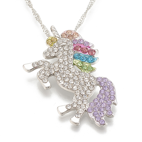 

PandaHall Alloy Pendant Necklaces, with Rhinestone and Iron Chains, Unicorn, Platinum, Colorful, 15-3/4 inch(40cm) Rhinestone Multicolor