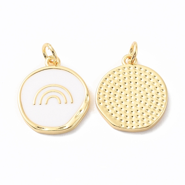 

PandaHall Rack Plating Brass Pendants with Jump Ring, with Enamel, Long-Lasting Plated, Cadmium Free & Lead Free, Flat Round with Rainbow..., White