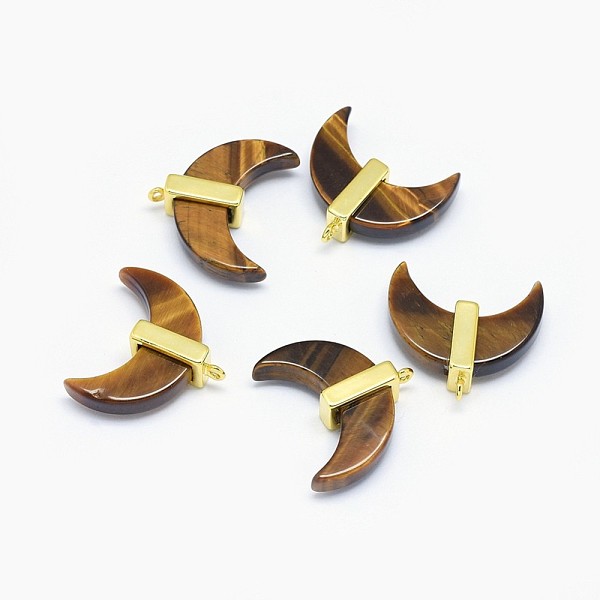 

PandaHall Natural Tiger Eye Pendants, with Long-Lasting Plated Brass Findings, Moon, Golden, 21x22x7mm, Hole: 1.2mm Tiger Eye Moon